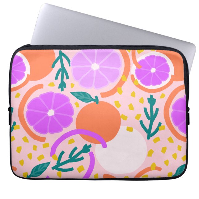 Modernt citrusfrukt geometriskt rosa lemonad laptop fodral (Framsidan)