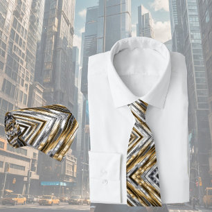 Modernt, coolt, chic, silver- och guldrandigt möns slips