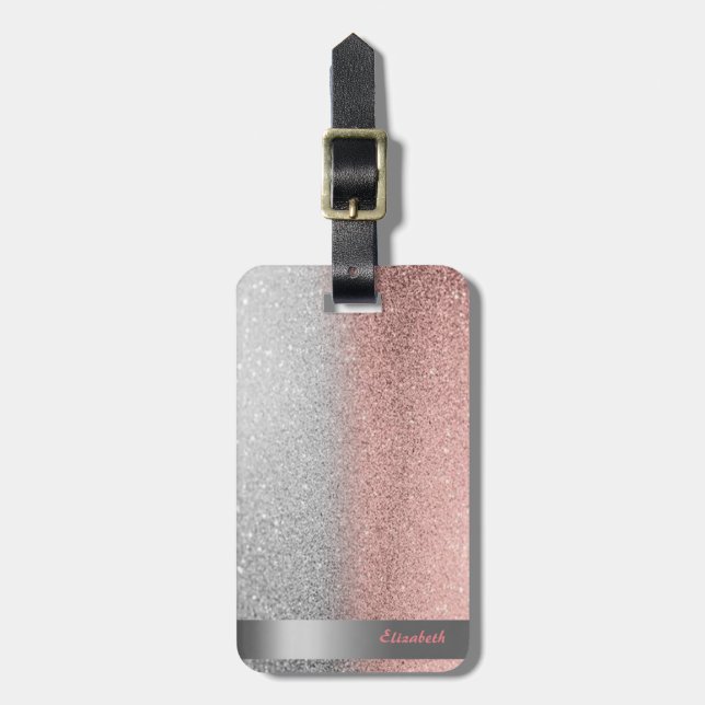Modernt coolt glitter Bokeh Ombre-rand Bagagebricka (Vertikal Framsida)