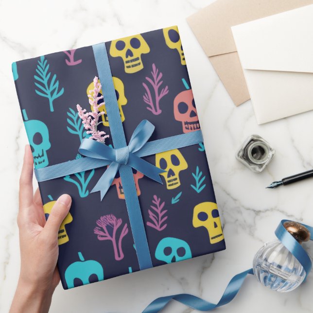Modernt coolt Halloween nattfärgat skelettmönster Presentpapper (Gifting)