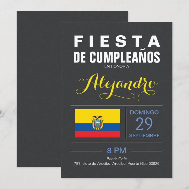 Modernt: Den Ecuador republiken festar Inbjudningar (Fram/baksida)