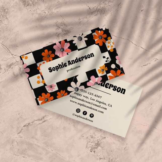 Modernt djärvt blommigt rutigt visitkort (Skapare uppladdad)