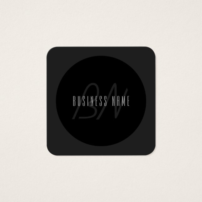 Modernt elegant namn & monogram | Mörkgrå & Svart Fyrkantigt Visitkort (Framsida)