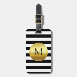 Modernt elegantt vit, svart & guld - Monogram Bagagebricka