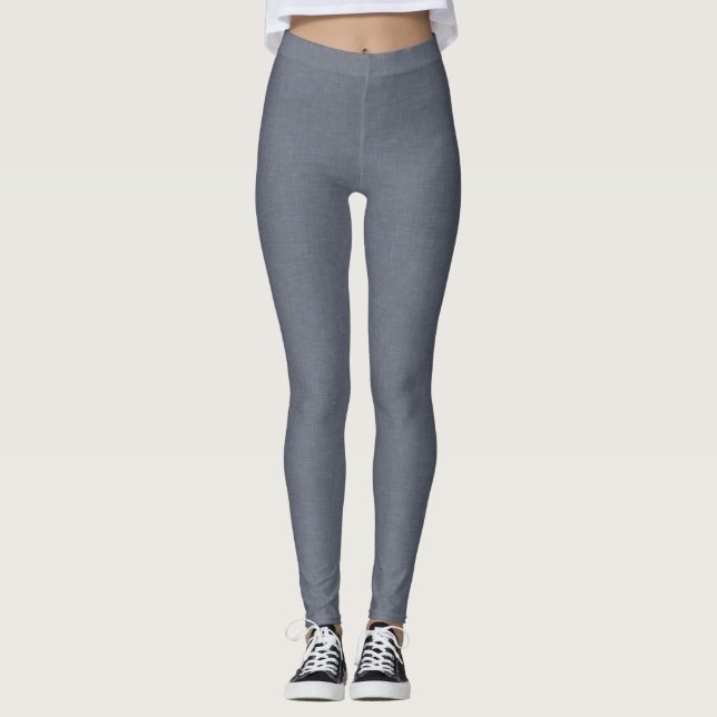 Modernt enfärgat blågrått linne leggings (Framsida)