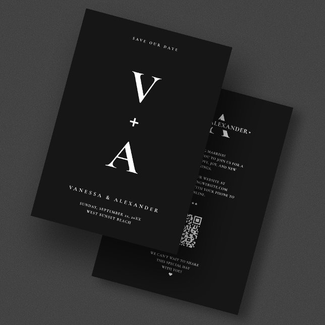 Modernt Enkel Monogram Svart Bröllop Spara Datumet (Modern Simple Monogram Black Wedding Save The Date
)