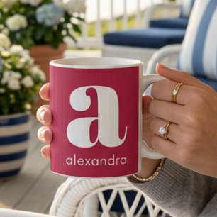 Modernt Enkel Rosa Monogram Initialbokstav Namn Kaffemugg