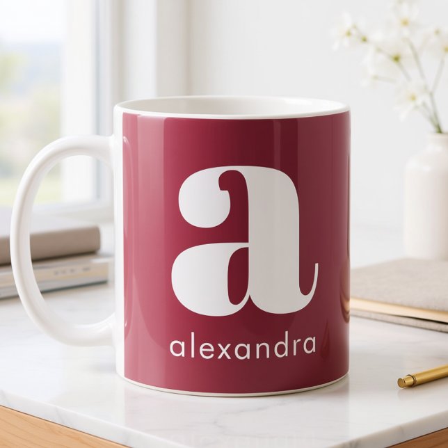 Modernt Enkel Rosa Monogram Initialbokstav Namn Kaffemugg (Skapare uppladdad)