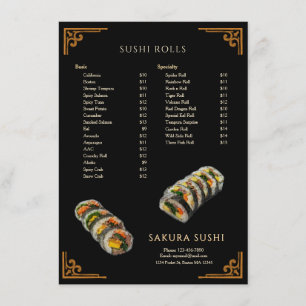 Modernt enkelt japanskt sushi-restaurang meny