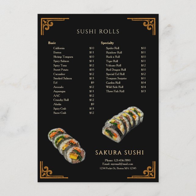 Modernt enkelt japanskt sushi-restaurang  meny (Framsida)