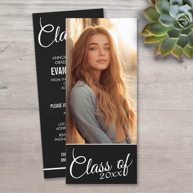 Modernt examensfoto-meddelande och fest inbjudningar (Classic Photo Graduation Announcement)