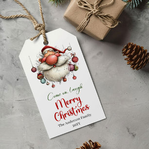 Modernt excentrisk julklappstaggdesign för tomte presentetikett