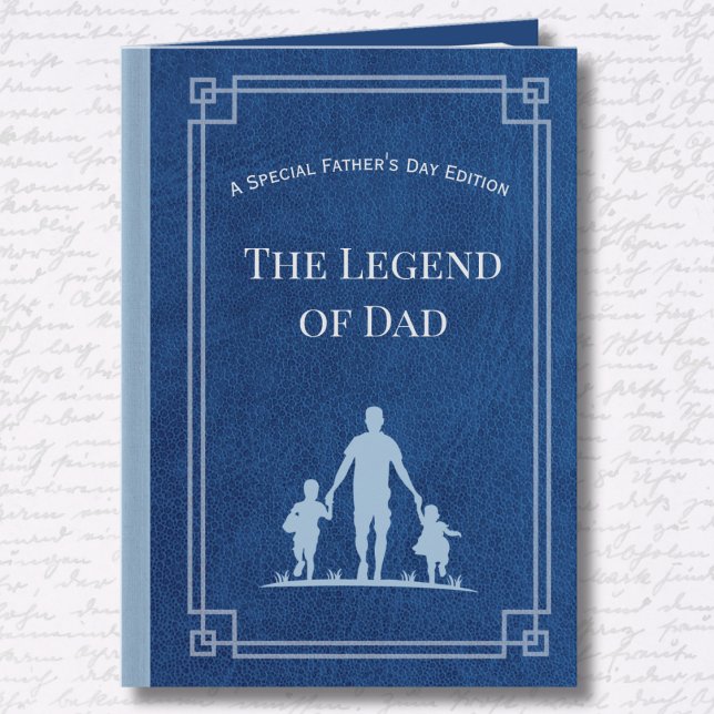 Modernt faderdagskort med tema från Blue Book Kort (Front View: A timeless "First Edition" in classic navy for the legend of the family.)