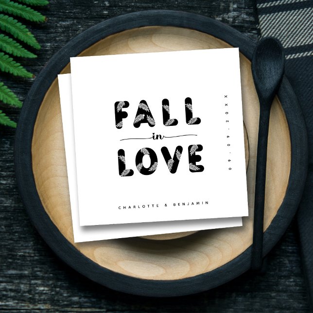 Modernt fall i Kärlek | Svartvit Bröllop Pappersservett (Modern Fall in Love | Black & White Wedding Napkins)