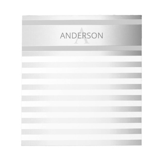 Modernt falskt silver ombre-ränder & grått anteckningsblock (Framsida)