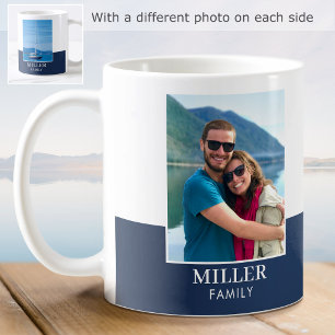 Modernt familjenamn Anpassad 2 Foto Marinblå Kaffemugg