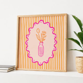 Modernt fantasifullt handritad vas med blommor poster