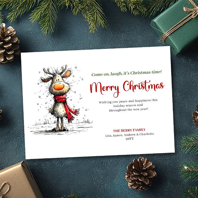 Modernt fantasifullt ren julhälsningskort julkort (Modern whimsical reindeer Christmas greeting card

)