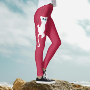 Modernt fantasifullt roligt rött vitt kattmamma te leggings
