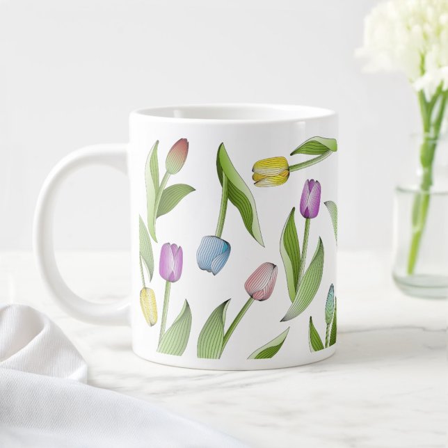 Modernt färgglatt tulpanblommönster jumbo mugg (Skapare uppladdad)