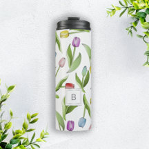 Modernt färgglatt tulpanblommönster med monogram