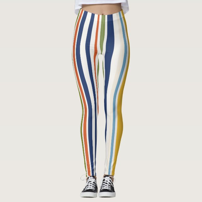 Modernt färgglatt vertikalt randmönster leggings (Framsida)