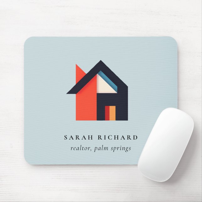 Modernt Färgrikt Hus Logotyp Realtor Blå Röd Orang Musmatta (Med mus)