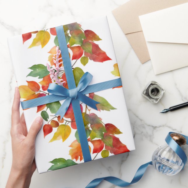 Modernt Färgrikt Löv Höst Akvarellmönster Presentpapper (Gifting)