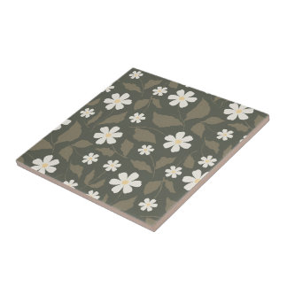 Modernt Farmhouse Daisy Mörk Olivsalvia Blommig Kakelplatta