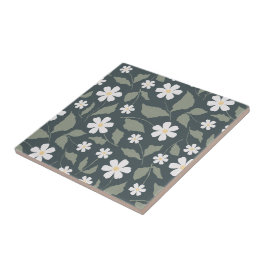 Modernt Farmhouse Daisy Mörkblå Grön & Salvia Kakelplatta