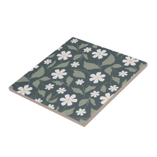 Modernt Farmhouse Daisy Mörkblå Grön & Salvia Kakelplatta