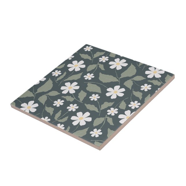 Modernt Farmhouse Daisy Mörkblå Grön & Salvia Kakelplatta (Sidan)