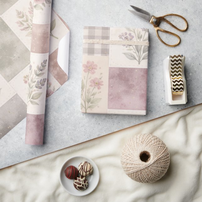Modernt Farmhouse Pastell Lila Quilt Lappteknik  Presentpapper (Hantverk)