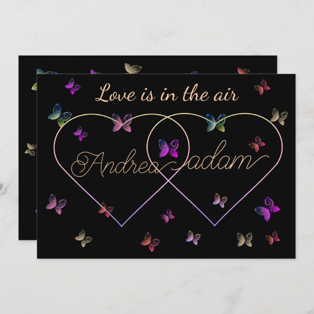 modernt fjärilslanghjärta inbjudningar (Fram/baksida)