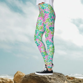 Modernt flickaktigt färgglatt botaniskt akvarellmö leggings