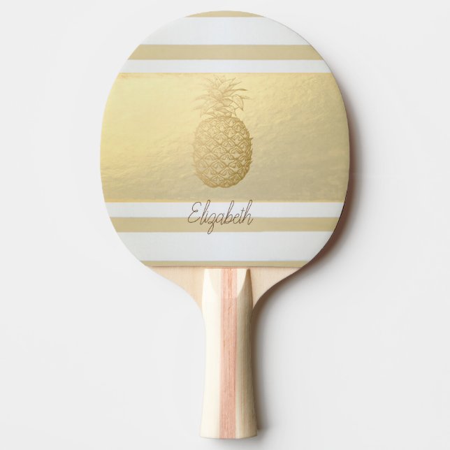 Modernt flickaktigt guld med ränder, guld ananas pingisracket (Framsidan)