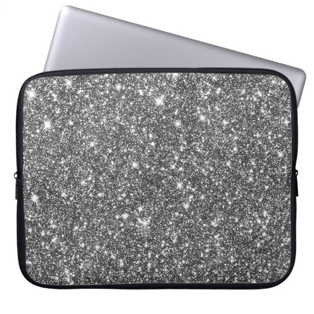 Modernt flickaktigt mönster för silverFauxglitter Laptop Sleeve (Framsidan)