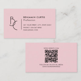 Modernt flickaktigt rosa monogram minimalistisk QR Visitkort