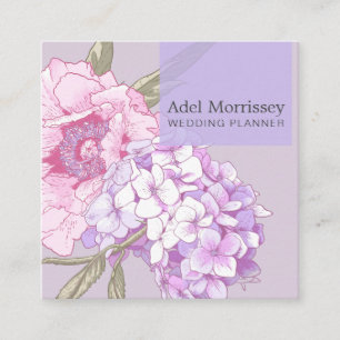 Modernt floralt pionblomster fyrkantigt visitkort