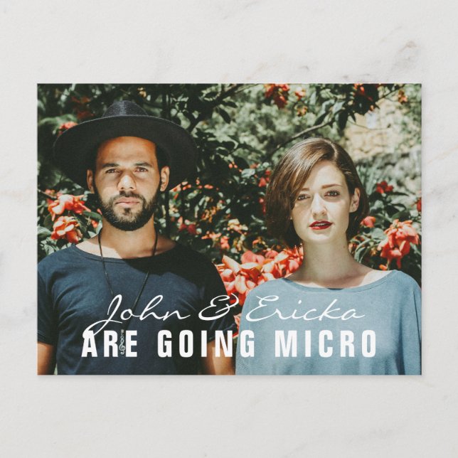 Modernt foto Mikrobryllup Förminskad underrättelse Inbjudan Vykort (Framsida)
