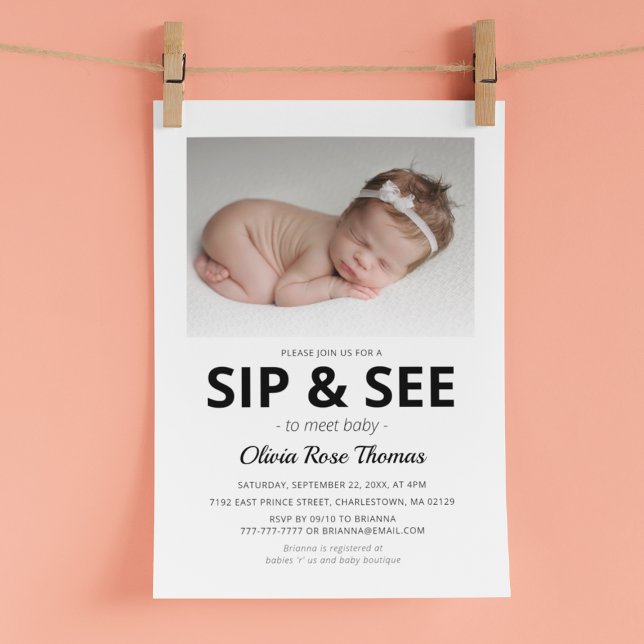 Modernt foto-sip and see-festkort inbjudningar (Skapare uppladdad)