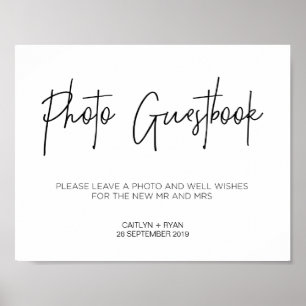 Modernt fotogästbok bröllopsskylt poster