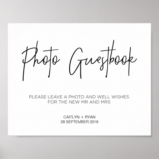 Modernt fotogästbok bröllopsskylt poster (Framsidan)