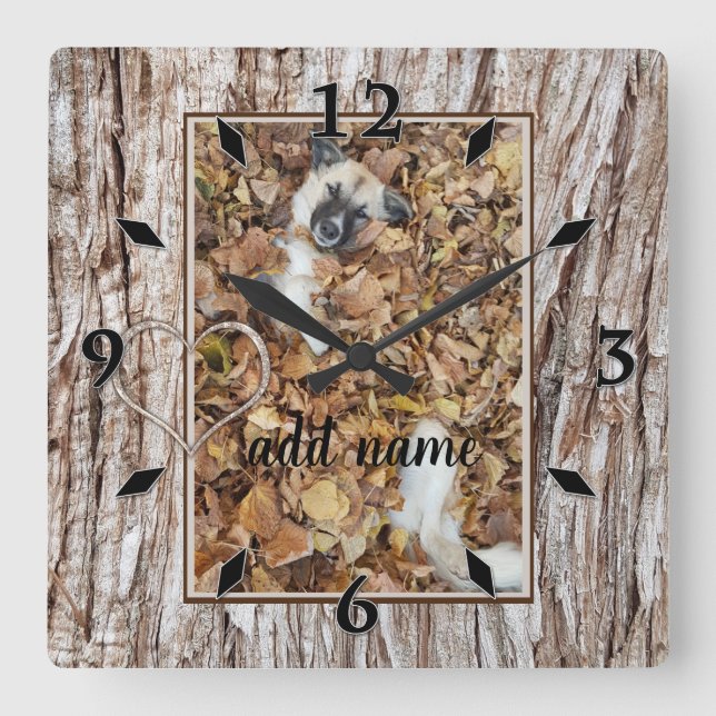 modernt Fotokollage-hund rolig Runda Clock Fyrkantig Klocka (Framsida)