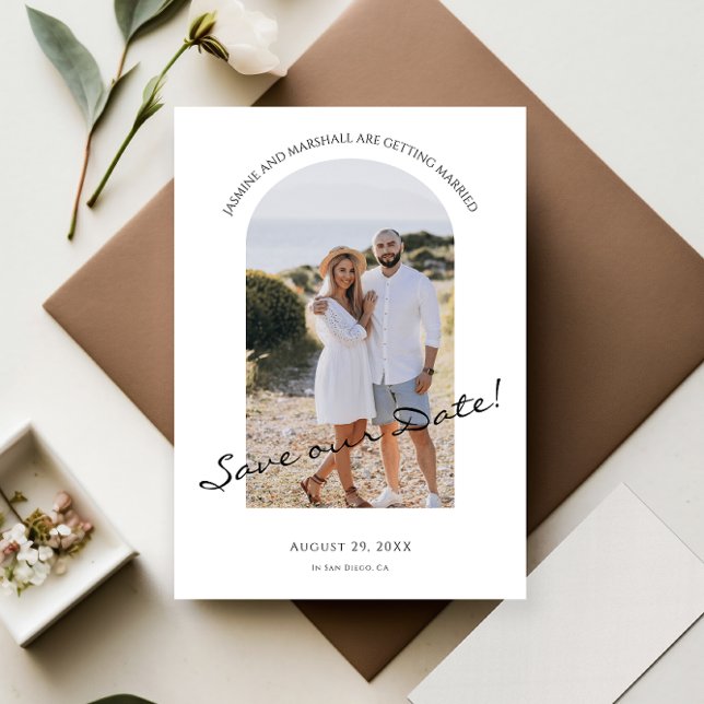modernt fotominimum spara datumet meddelande (save the date simple simplistic , modern wedding photo save the date invite , tie the knot )