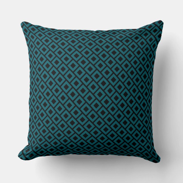 Modernt geometriskt diamantmönster i djup teal kudde (Framsida)