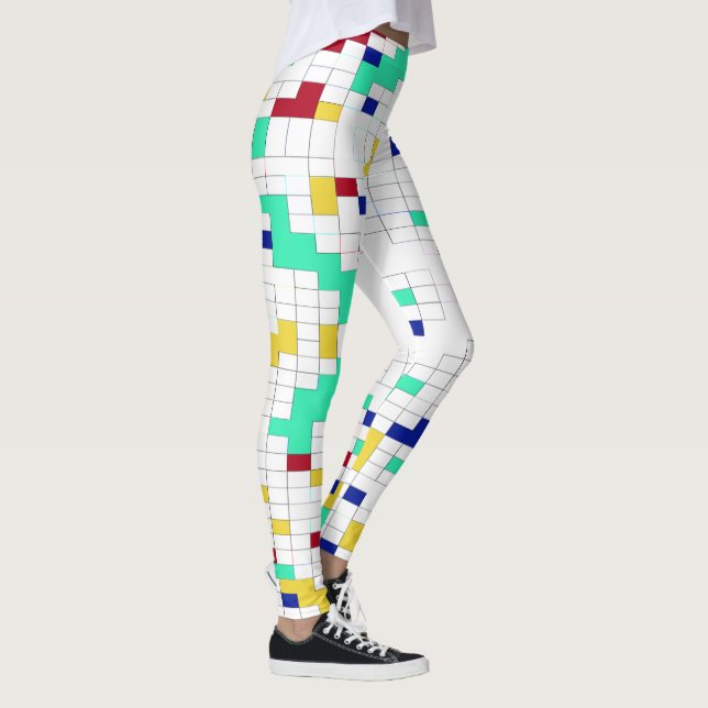 Modernt geometriskt färgblockrutnät leggings (Höger)