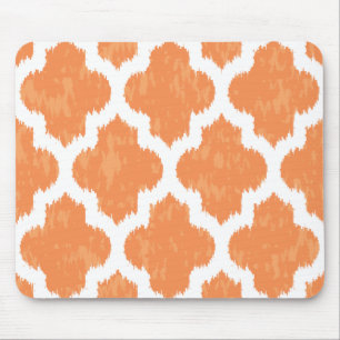Modernt geometriskt för orange Ikat Quatrefoil Musmatta