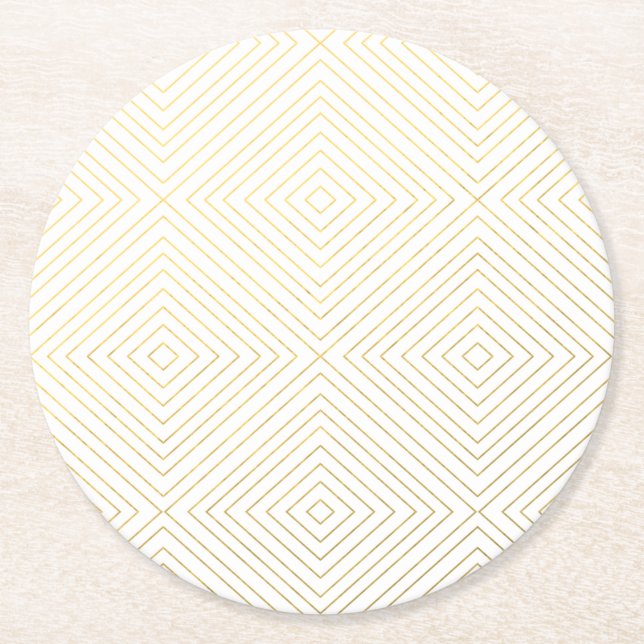 Modernt geometriskt guld kvadrerar mönster på underlägg papper rund (Framsidan)