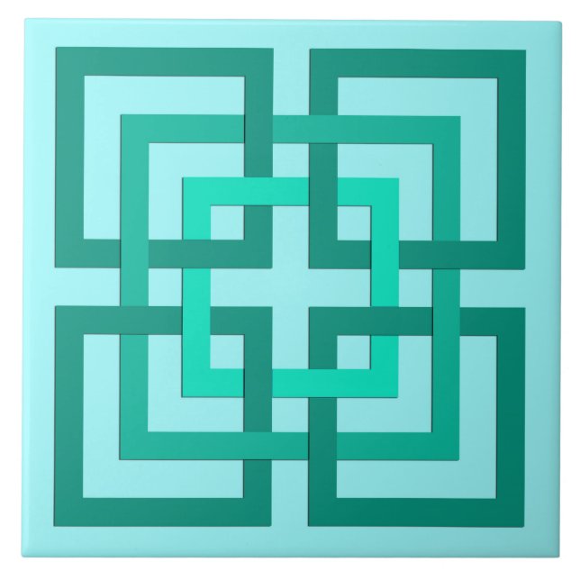 Modernt geometriskt kvadrerar, Aqua och turkos Kakelplatta (Framsidan)